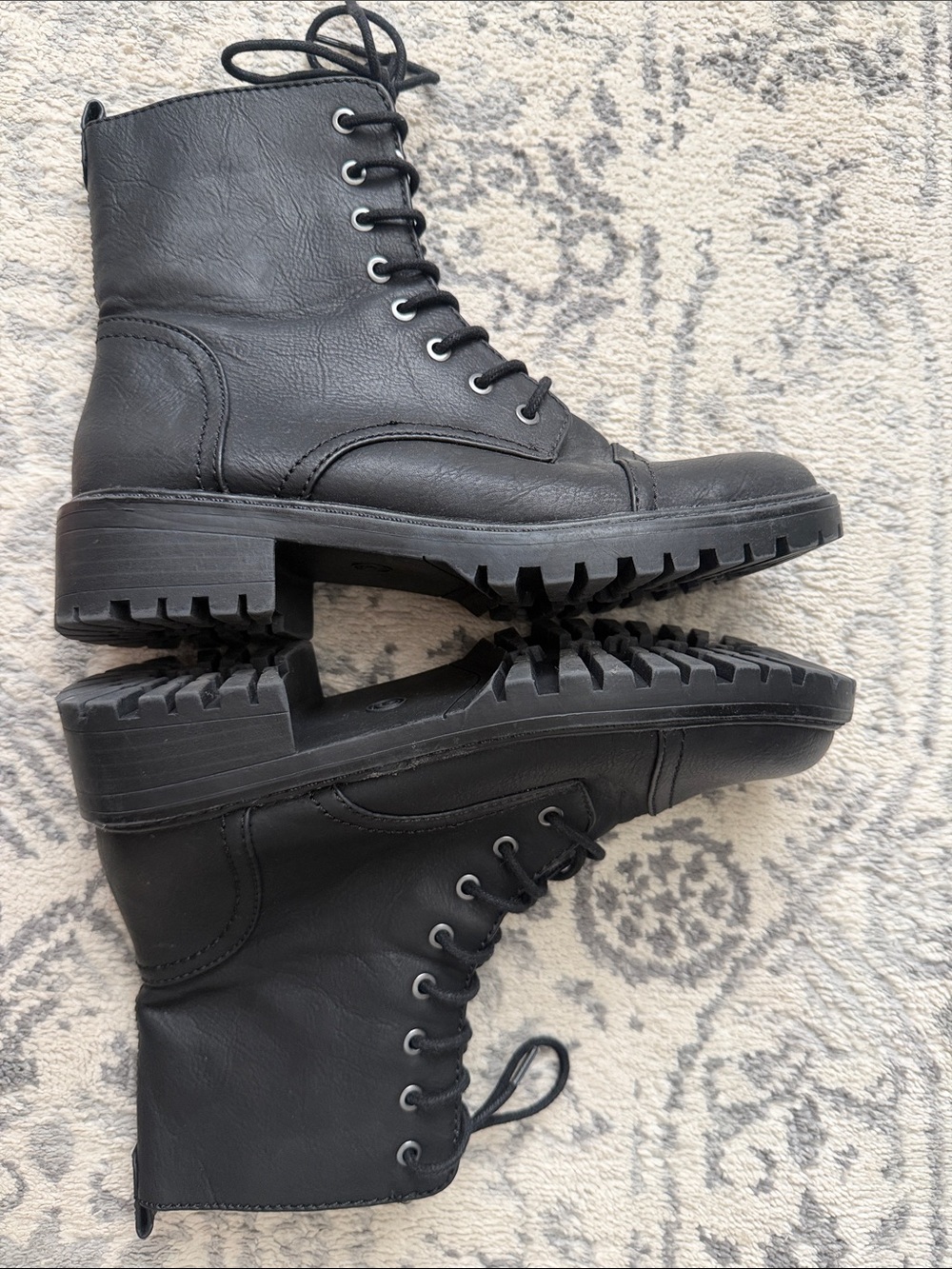 Black Lace-Up Combat Boots - Women's - Picture 3 of 8